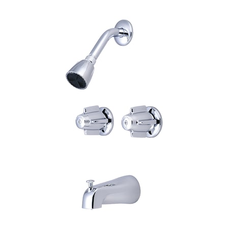 Central Brass Two Handle Tub and Shower Set, Polished Chrome, Wall 6076